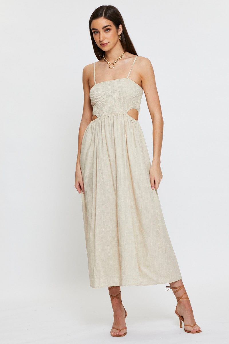 Beige Midi Dress Sleeveless
