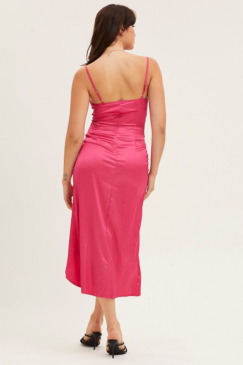 Pink Cowl Neck Party Midi Dress