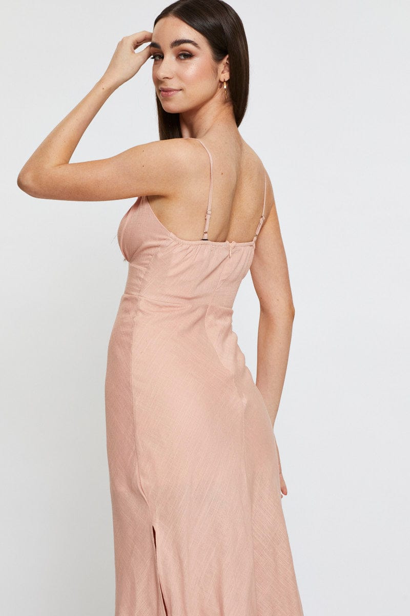Pink Midi Dress Sleeveless Linen
