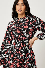 Print High Neck Floral Midi Dress