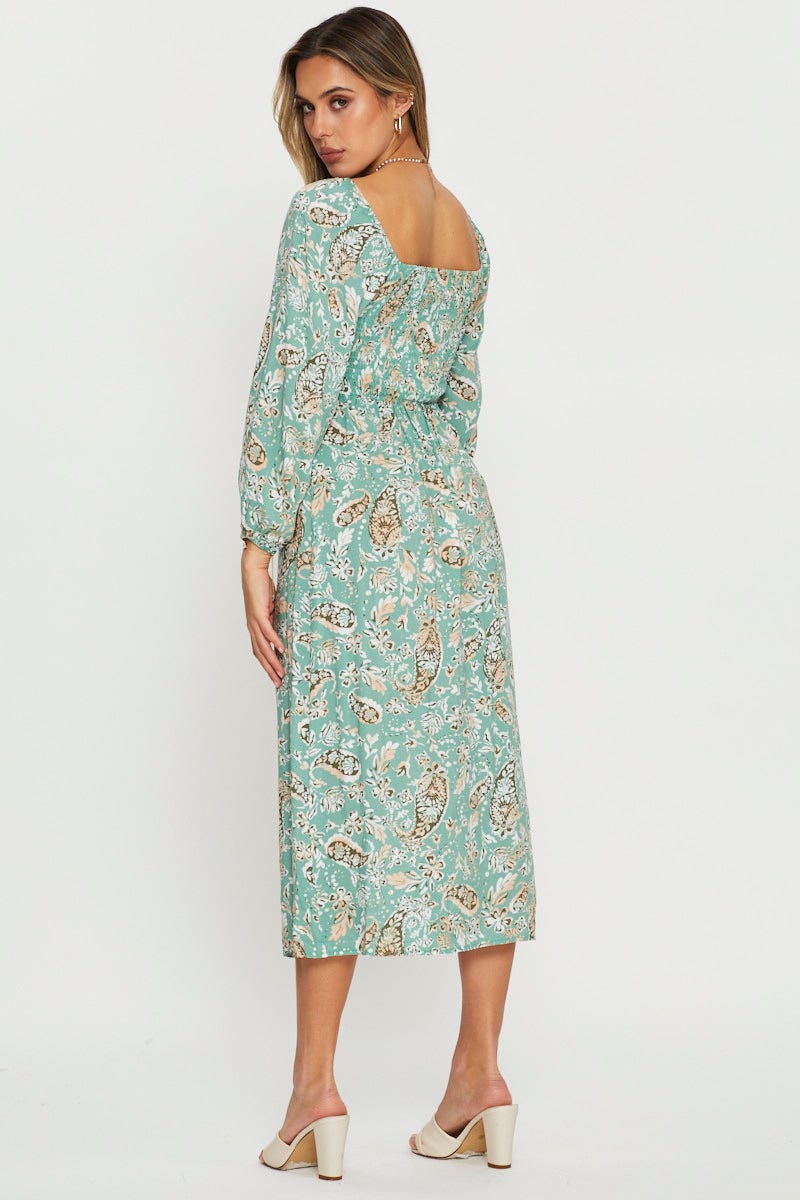 Print Midi Dress Long Sleeve