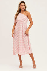 Stripe Check One Shoulder Midi Dress