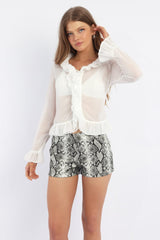White Ruffle Top Long Sleeve