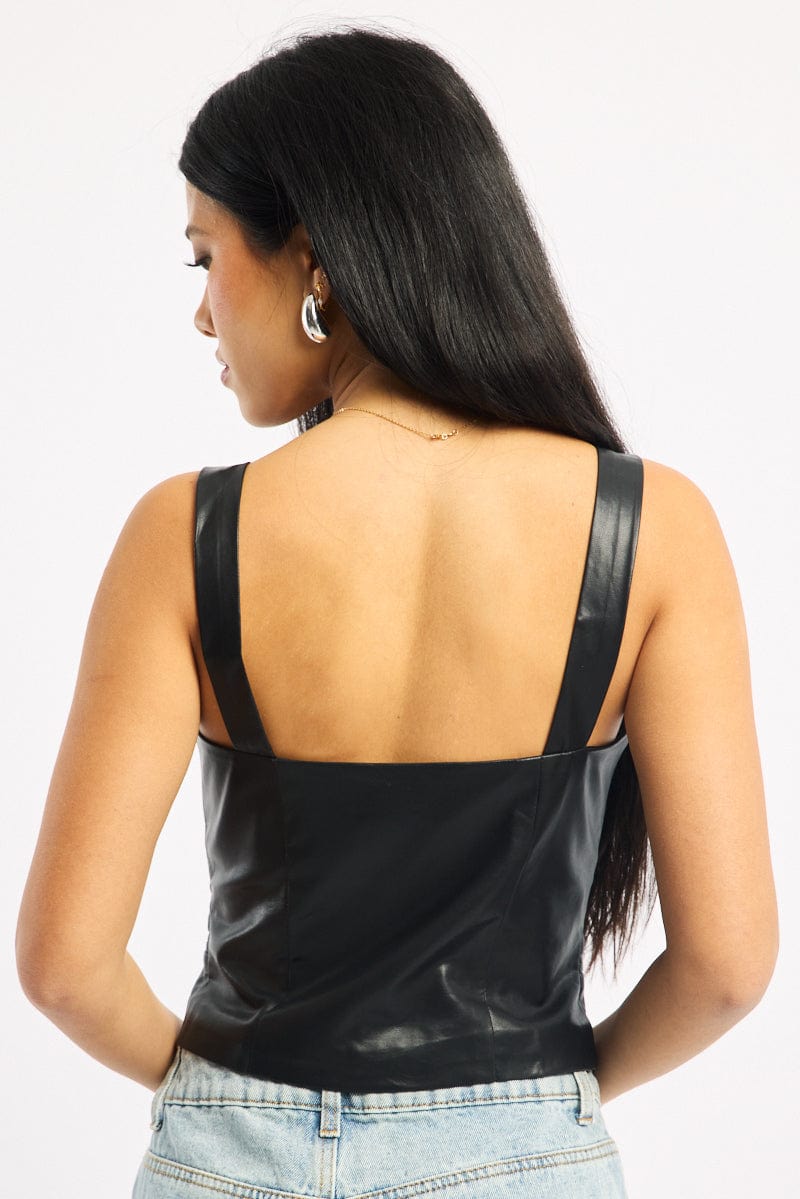 Black Faux Leather Vest