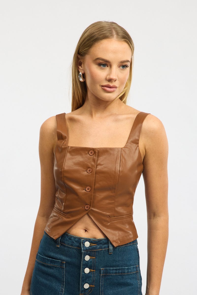 Brown Faux Leather Vest