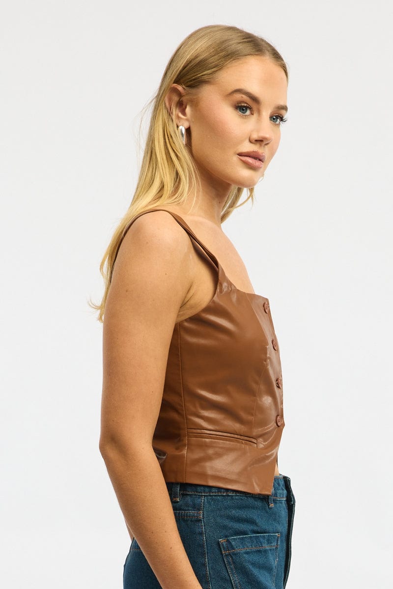 Brown Faux Leather Vest