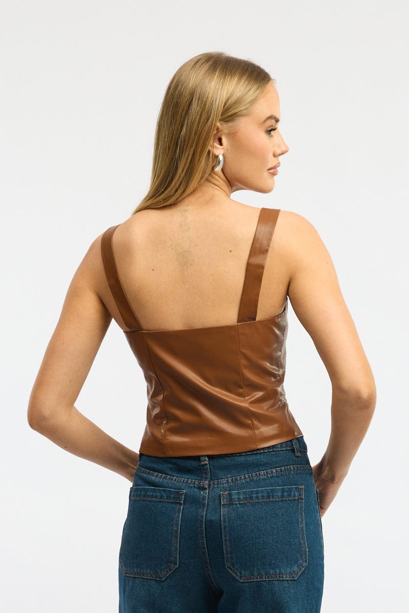 Brown Faux Leather Vest