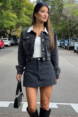 Black Crop Jacket With Contrast Collar