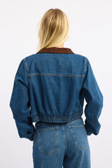 Denim Crop Jacket With Contrast Collar