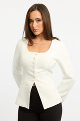 White Fitted Blazer Jacket