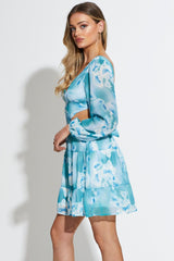 Abstract Print Mini Dress Long Sleeve