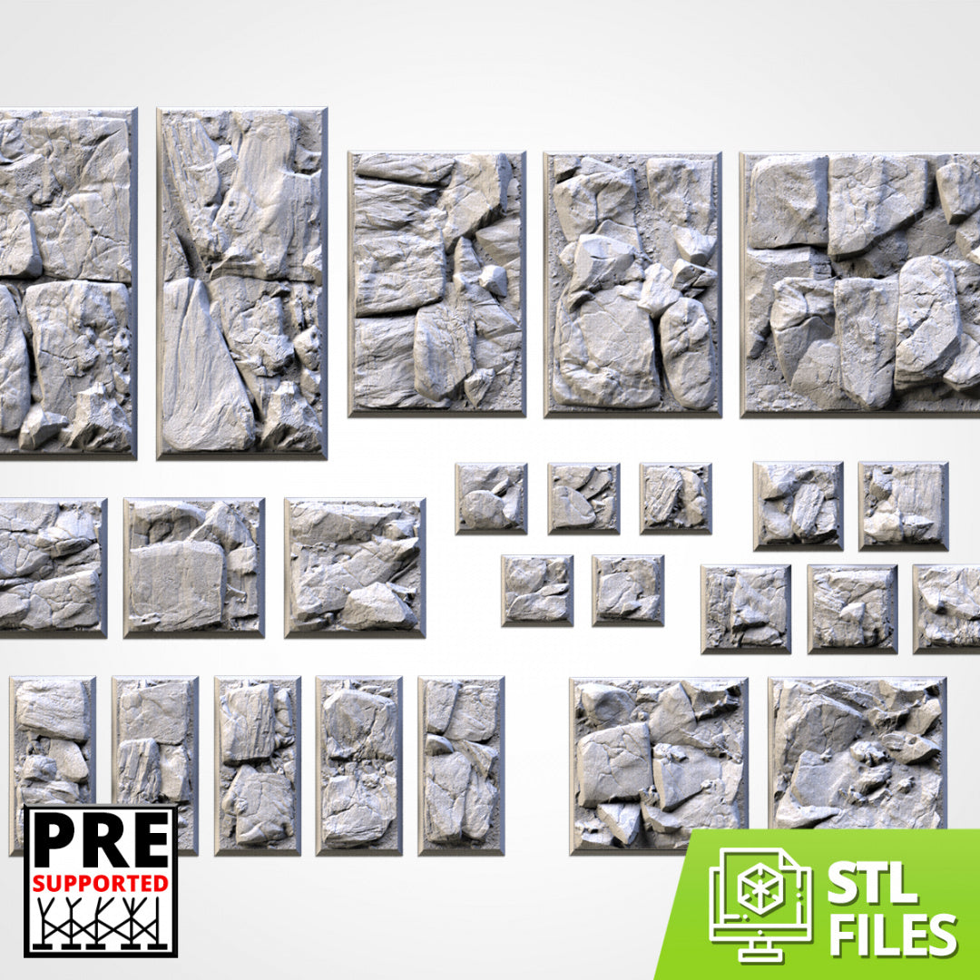 Stony Square Bases | 20mm | 25mm | 40mm | Txarli Factory | Magnetizable Scenic Textured Square