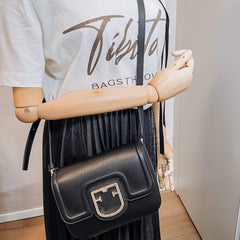 Squared Leather Crossbody Black