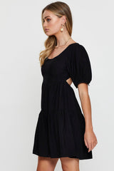 Black Fit And Flare Dress Short Sleeve Open Back
