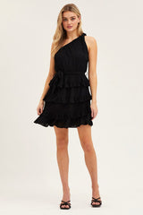 Black Mini Dress One Shoulder Sleeveless