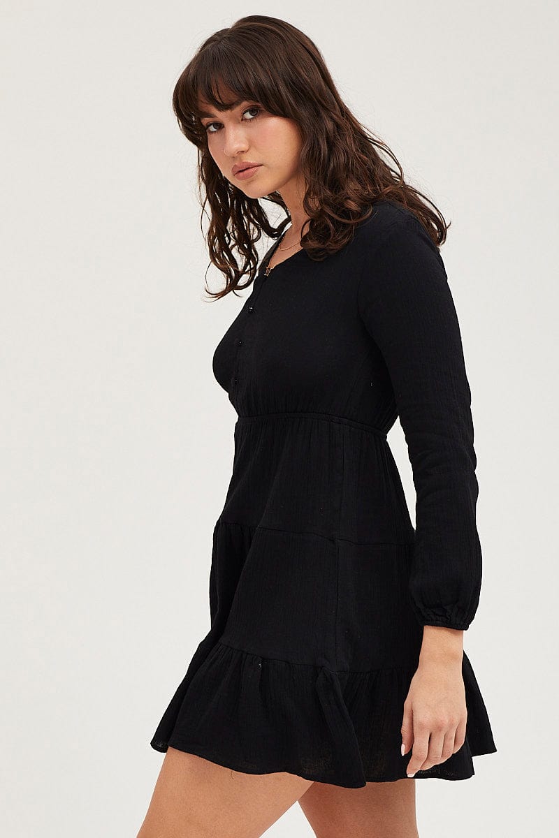 Black Skater Dress Long Sleeve Mini