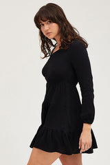 Black Skater Dress Long Sleeve Mini
