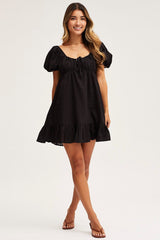 Black Skater Dress Short Sleeve Mini