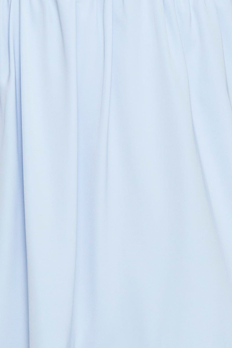 Blue Fit And Flare Dress Short Sleeve Square Neck