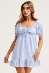 Blue Skater Dress Short Sleeve Mini