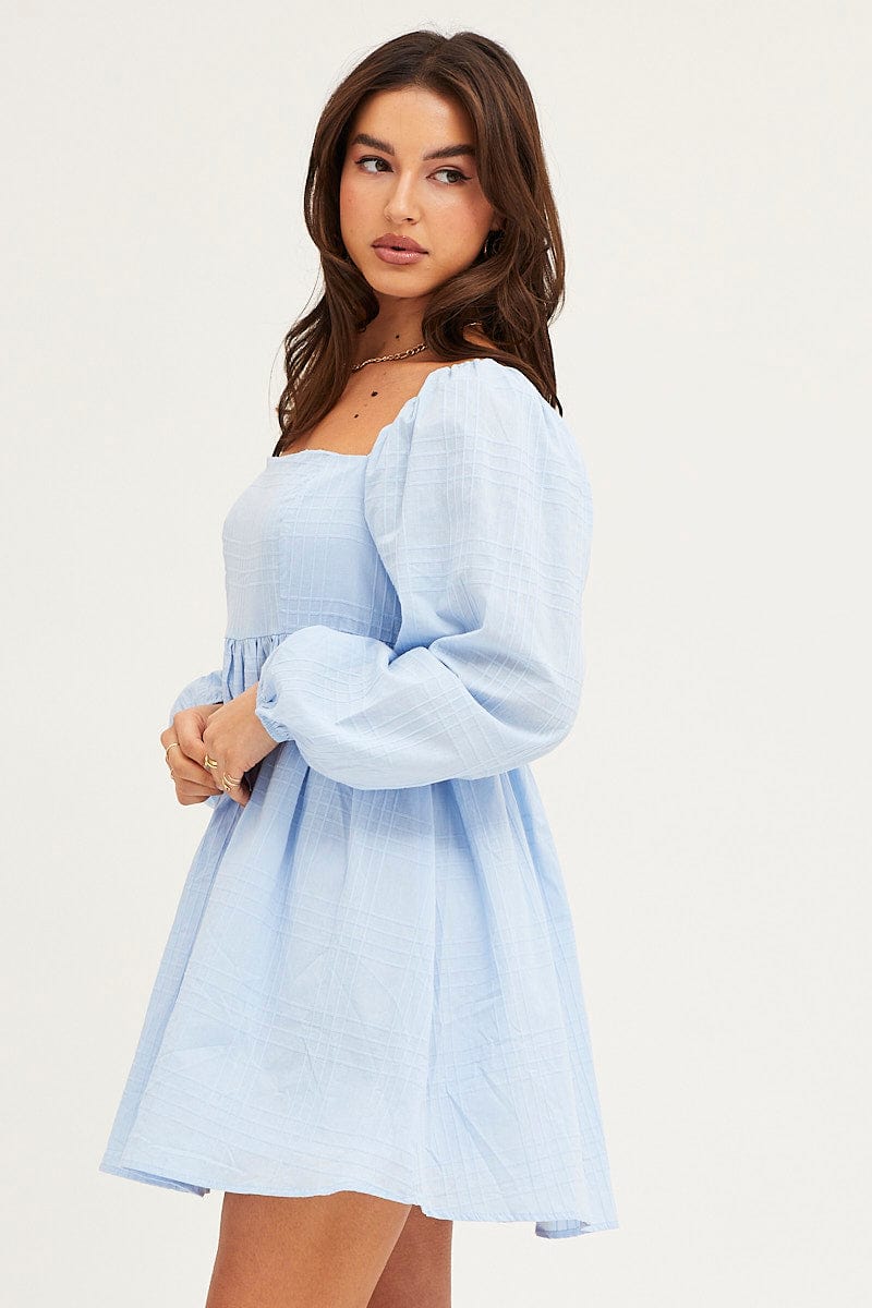 Blue Square Neck Skater Dress