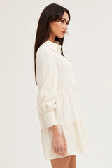 Beige Shirt Dress Long Sleeve Button Front