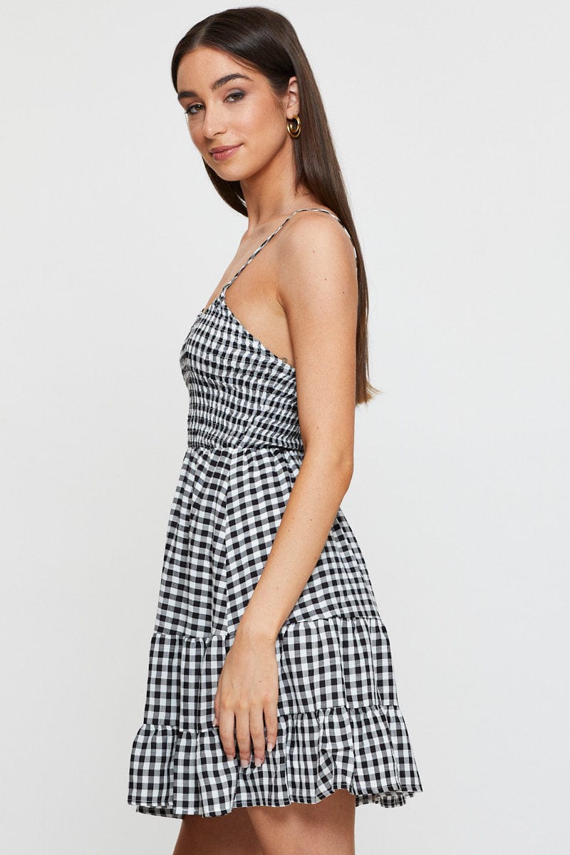 Check Fit And Flare Dress Sleeveless Scoop Neck