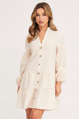 Check Shirt Dress Long Sleeve V Neck
