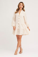 Check Shirt Dress Long Sleeve V Neck