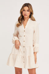 Check Shirt Dress Long Sleeve V Neck