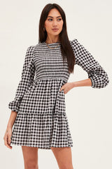 Check Skater Dress Long Sleeve Mini