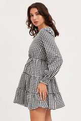 Check Skater Dress Long Sleeve Mini
