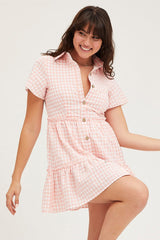 Check Tiered Dress Short Sleeve Mini