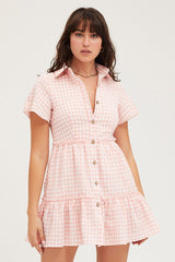 Check Tiered Dress Short Sleeve Mini