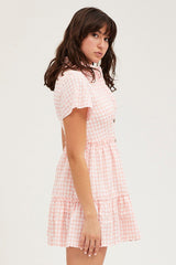 Check Tiered Dress Short Sleeve Mini