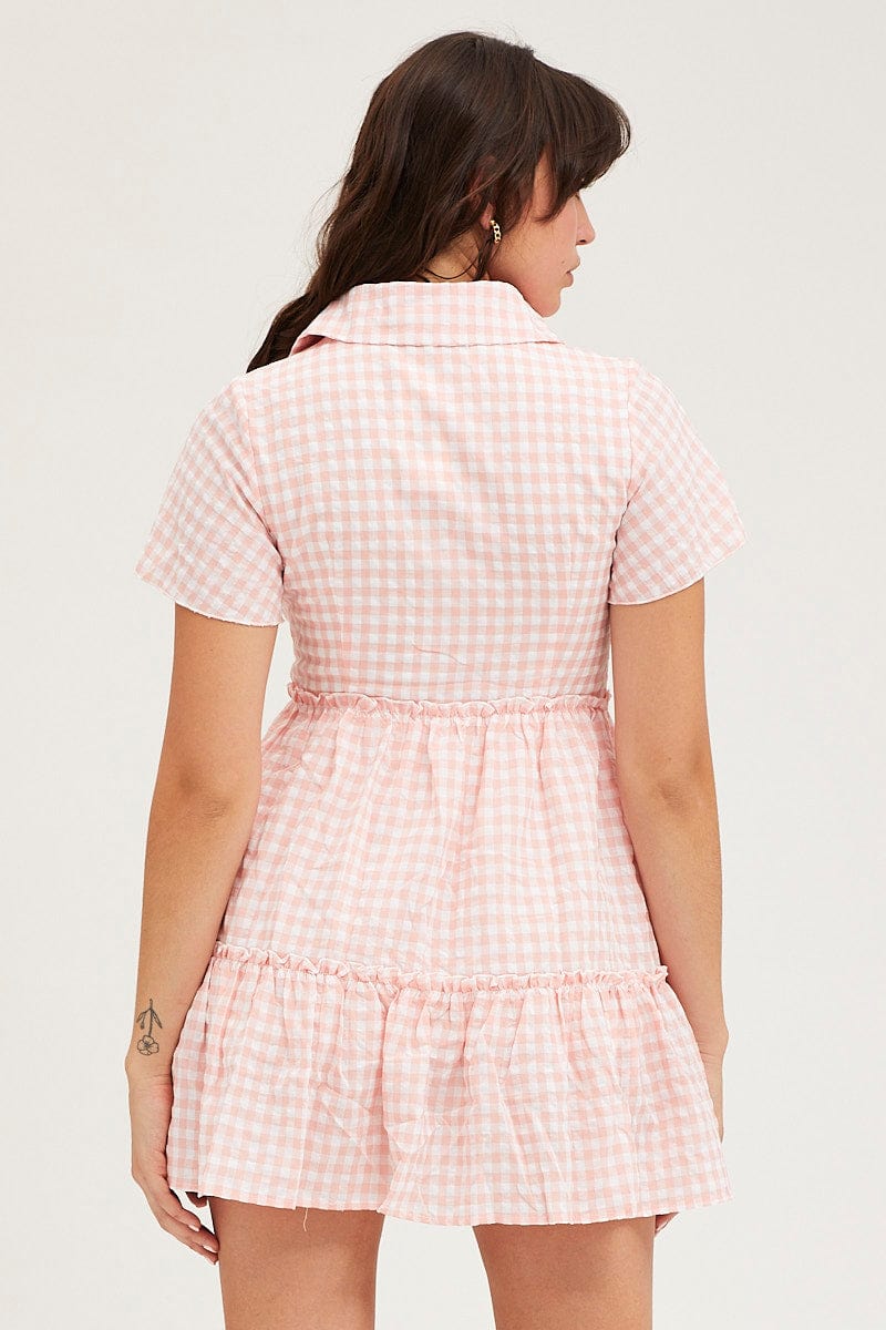Check Tiered Dress Short Sleeve Mini