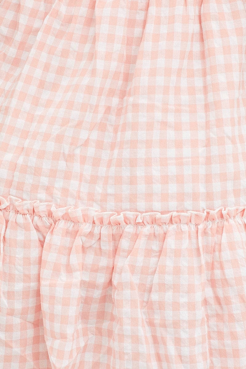 Check Tiered Dress Short Sleeve Mini