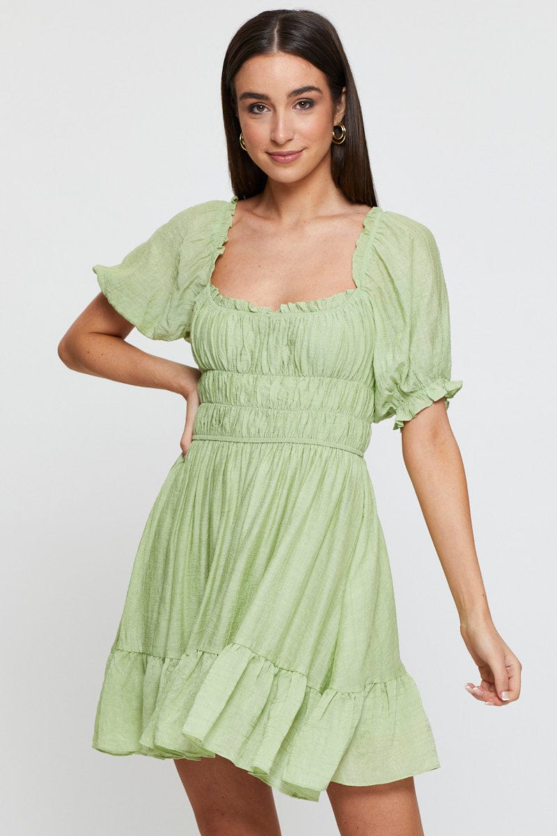 Green Dress Short Sleeve Mini