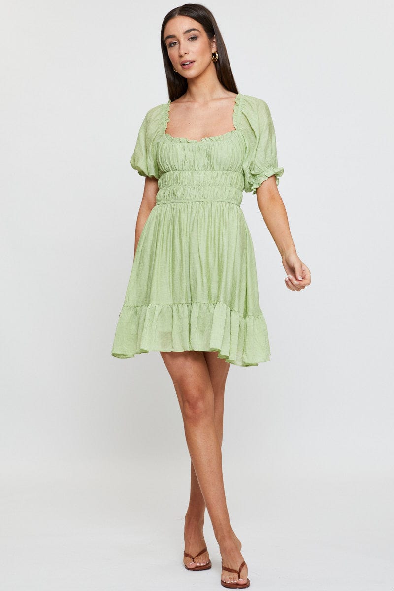 Green Dress Short Sleeve Mini