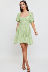 Green Dress Short Sleeve Mini