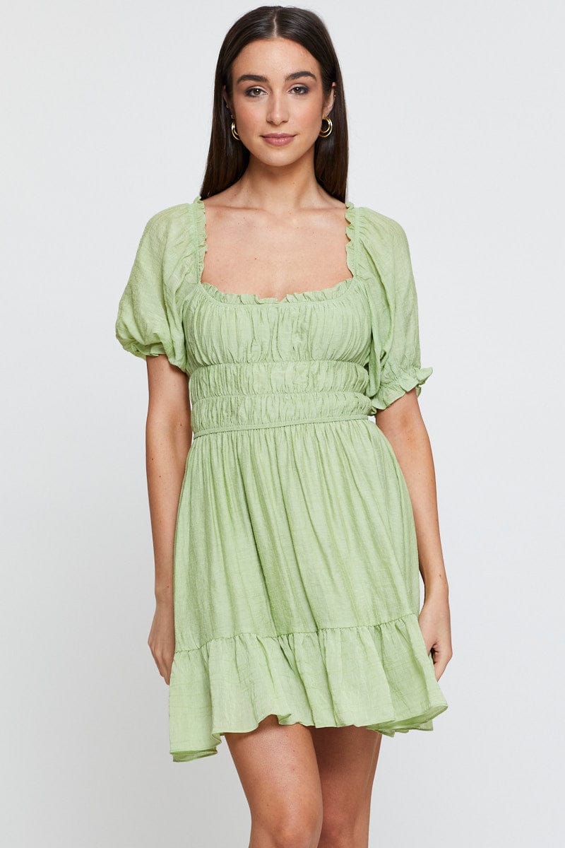 Green Dress Short Sleeve Mini