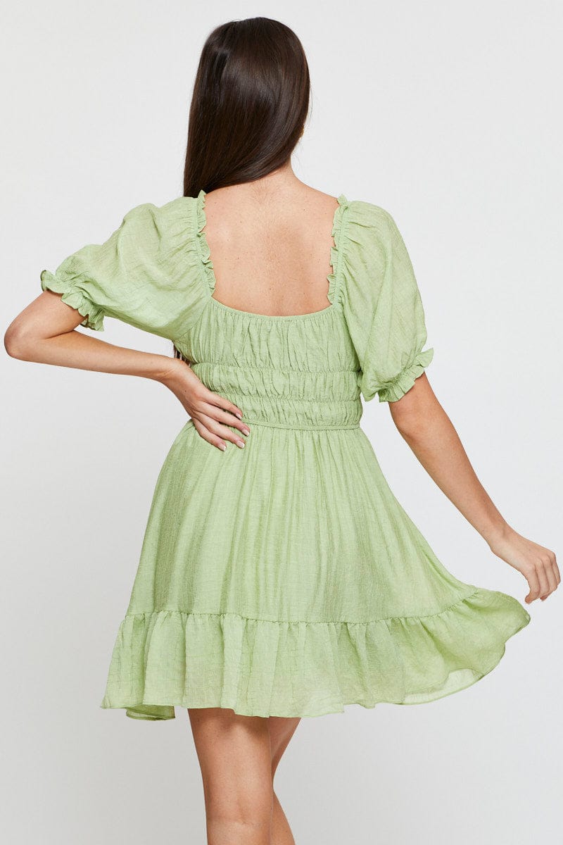 Green Dress Short Sleeve Mini