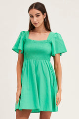 Green Mini Dress Square Neck