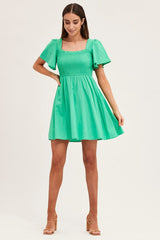 Green Mini Dress Square Neck