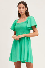 Green Mini Dress Square Neck