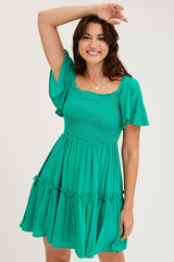 Green Skater Dress Short Sleeve Mini
