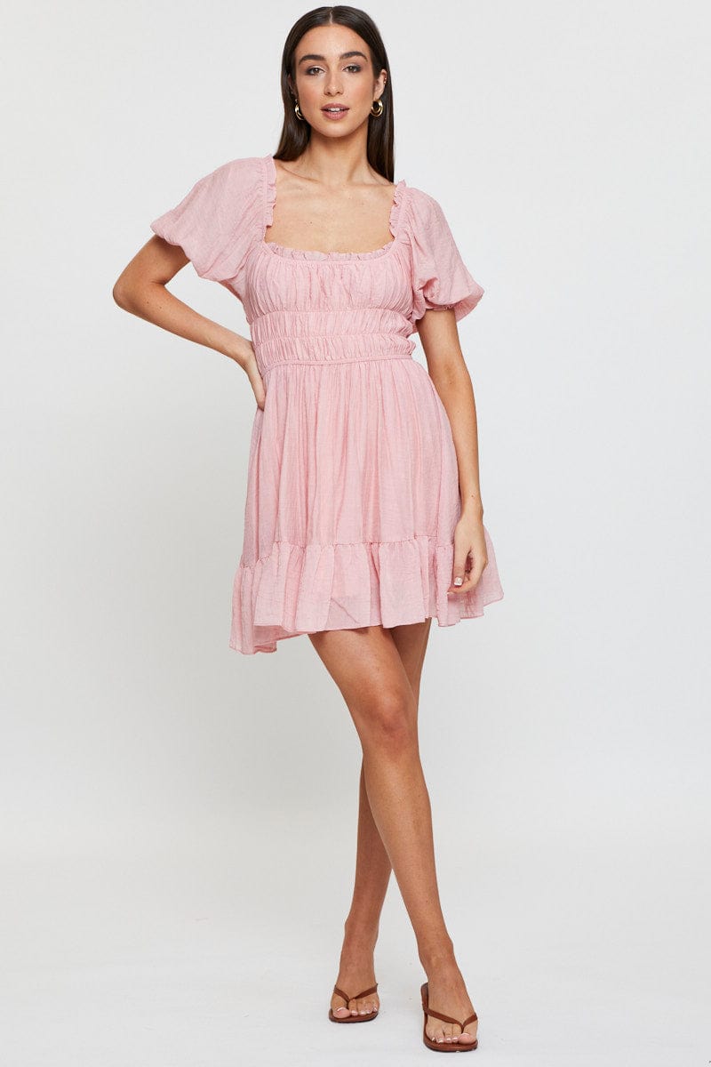 Pink Dress Short Sleeve Mini