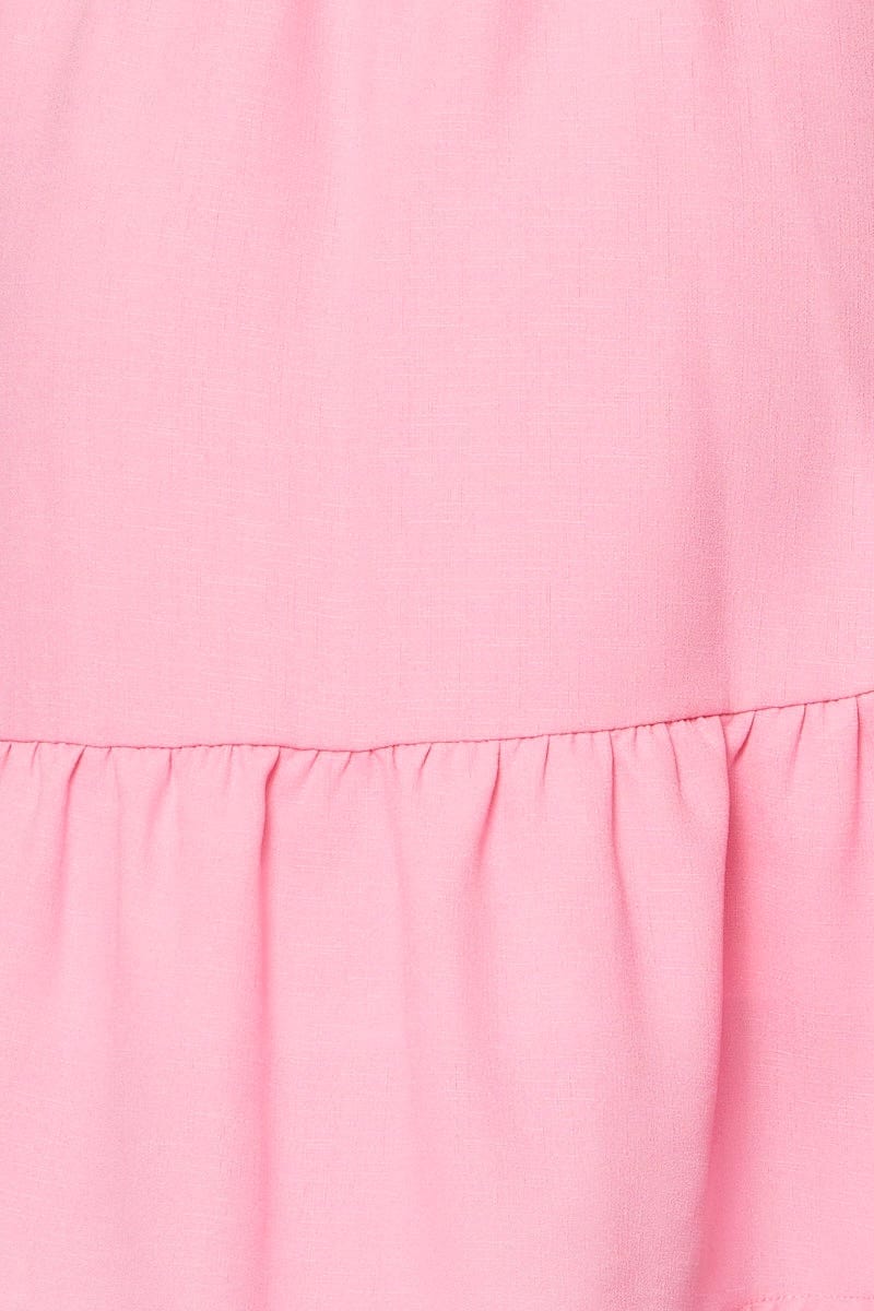 Pink Fit And Flare Dress Short Sleeve V Neck