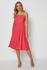 Pink Midi Dress Square Neck
