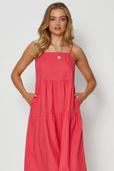 Pink Midi Dress Square Neck